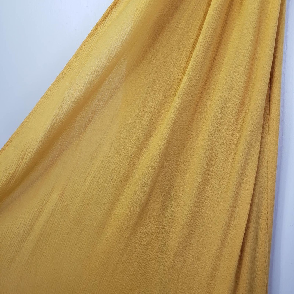 Lulus Much Obliged Mustard Yellow Crinkle Maxi Dress S Wrap Flutter Sleeve - Picture 9 of 13
